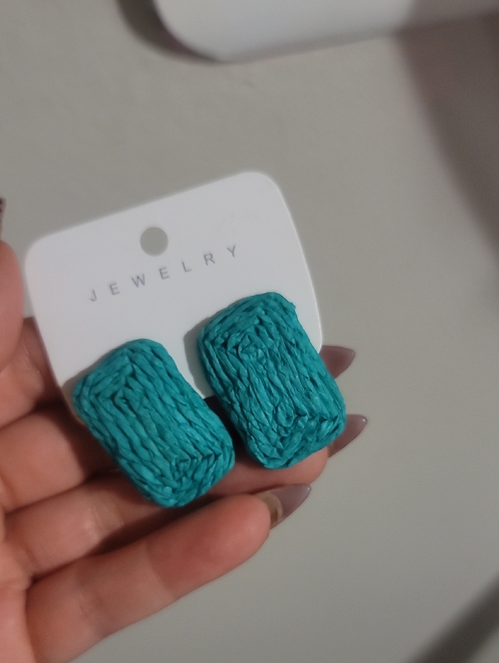 Turquoise Woven Rectangle Stud Earrings -